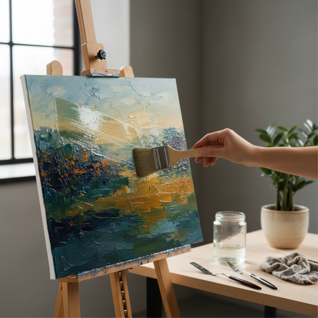 varnish being applied to a painting