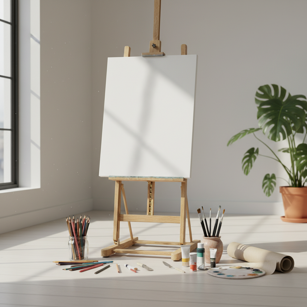 blank canvas on a wooden frame