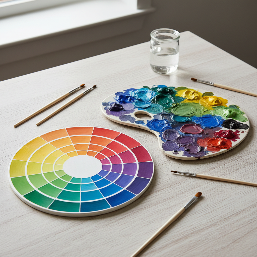 color wheel and mixed paint palette