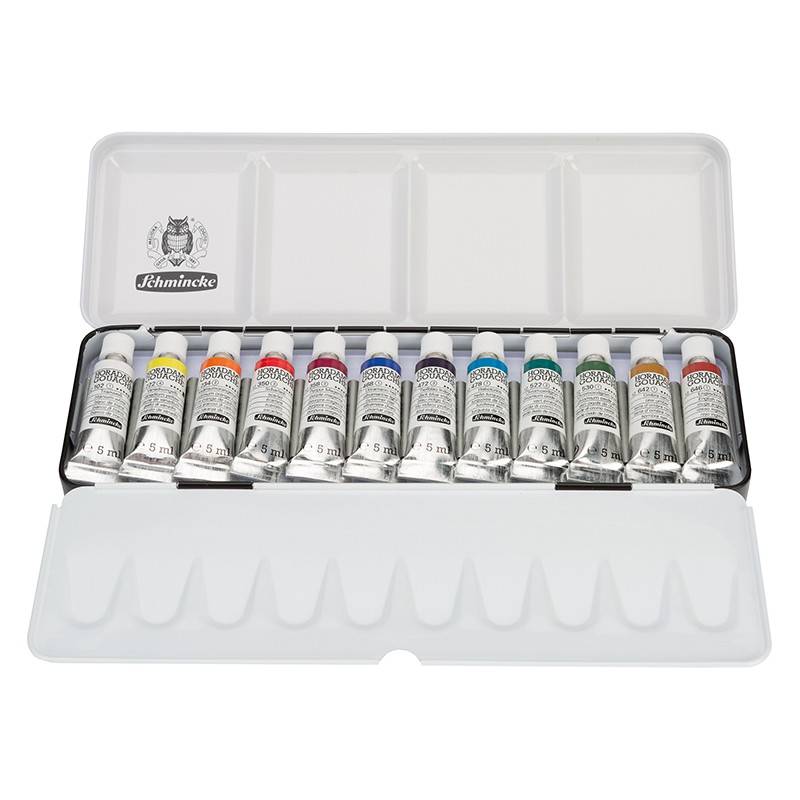 Χρώματα γκουάς Schmincke HORADAM σε μεταλλική κασετίνα, 12 x 5 ml