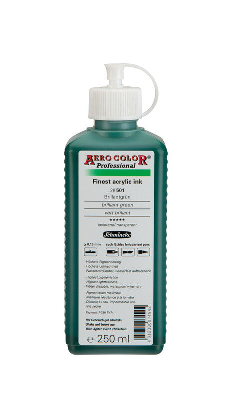 Ακρυλικό μελάνι Schmincke AERO COLOR Professional 250 ml – 501 Λαμπερό πράσινο
