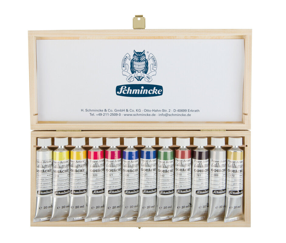 Ξύλινο σετ τέμπερες γκουάς Schmincke Calligraphy Gouache, 12 x 20 ml