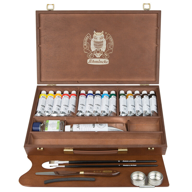 Ξύλινη κασετίνα Schmincke NORMA Professional, 15 x 35 ml + λευκό 120 ml