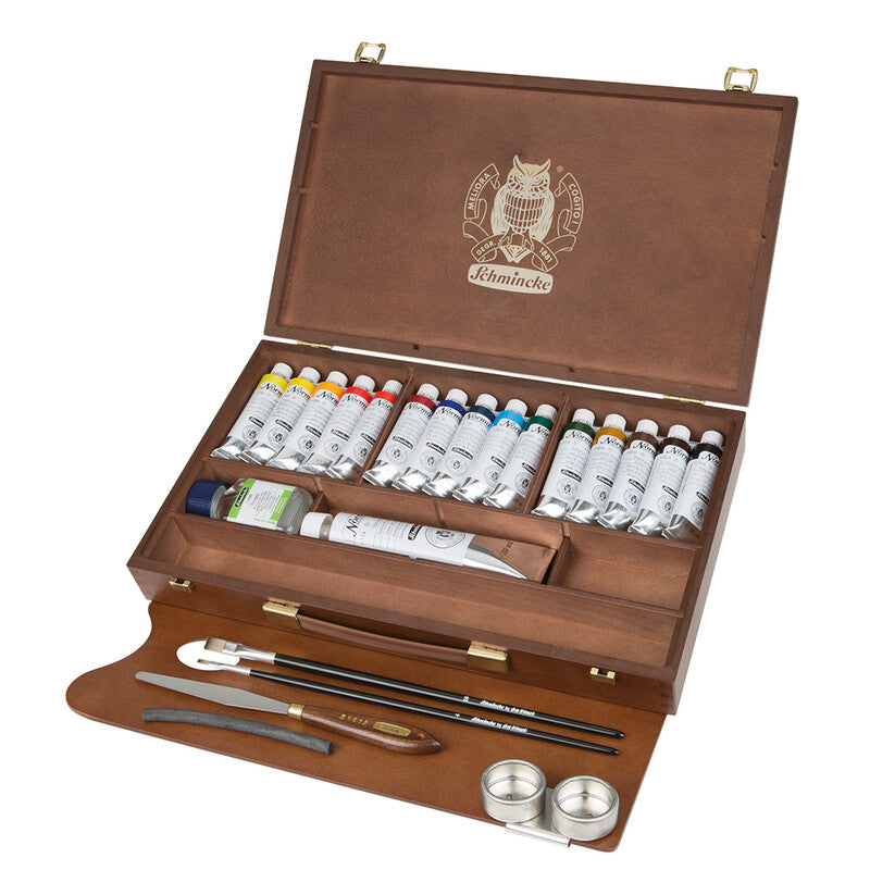 Ξύλινη κασετίνα Schmincke NORMA Professional, 15 x 35 ml + λευκό 120 ml