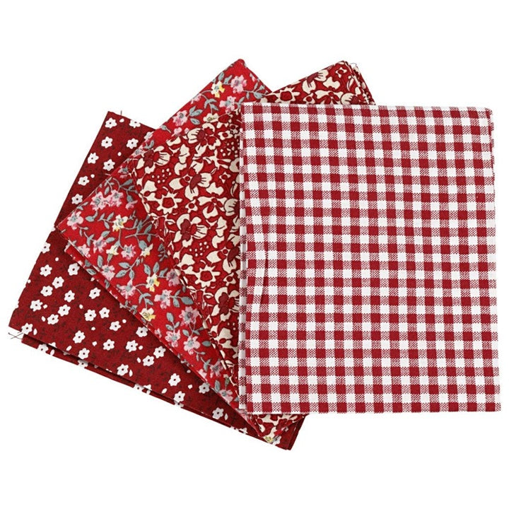 Ύφασμα για patchwork - κόκκινο - 4 τεμάχεια - 45 x 55 cm