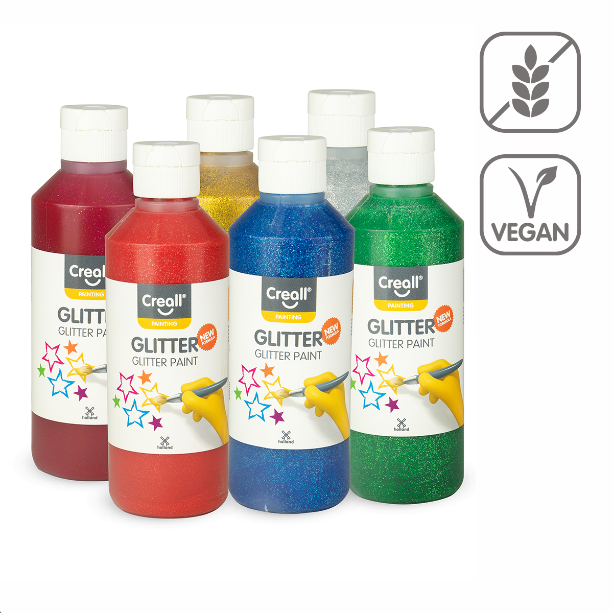 Creall σετ χρωμάτων Glitter – 6 × 250 ml, διάφορα χρώματα