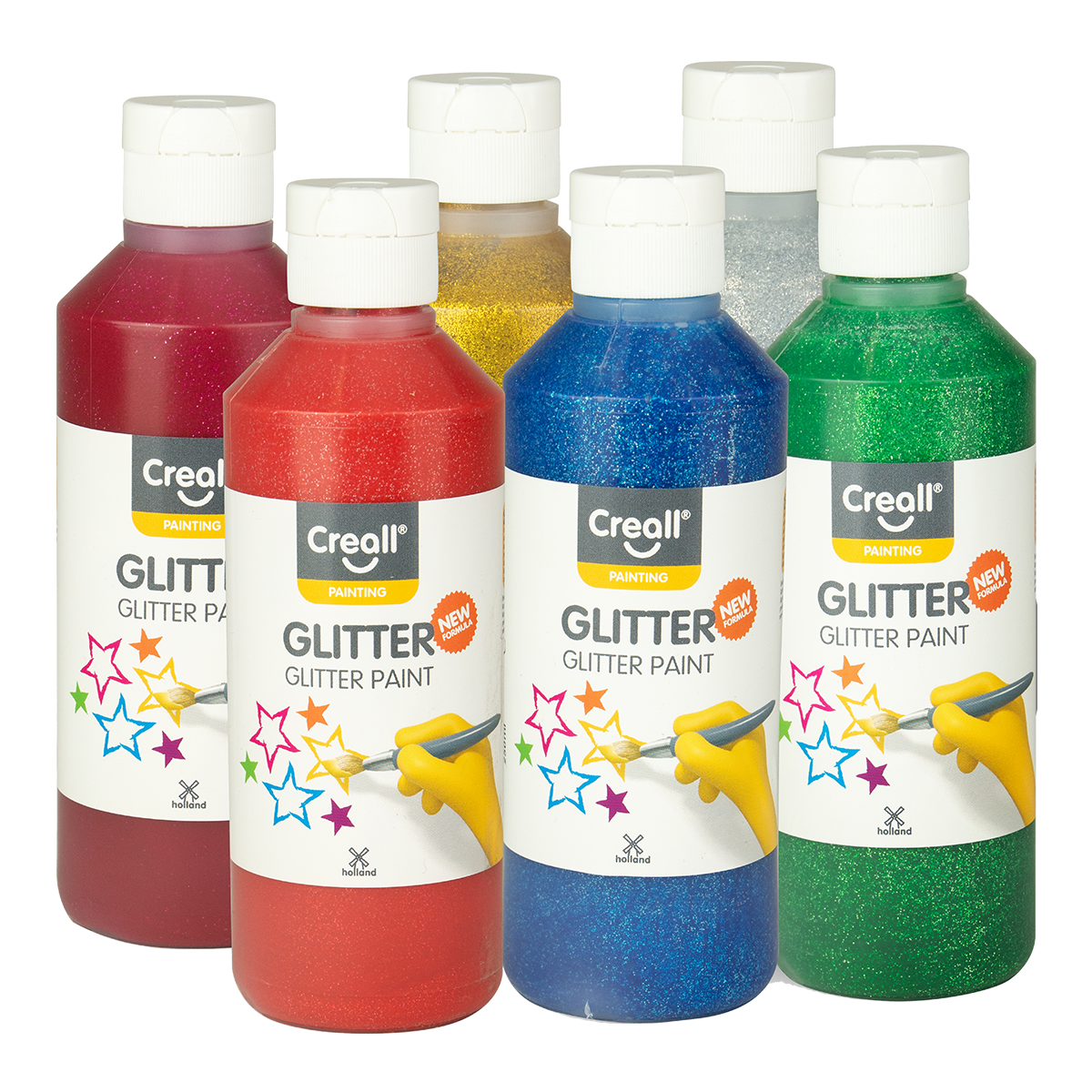 Creall σετ χρωμάτων Glitter – 6 × 250 ml, διάφορα χρώματα