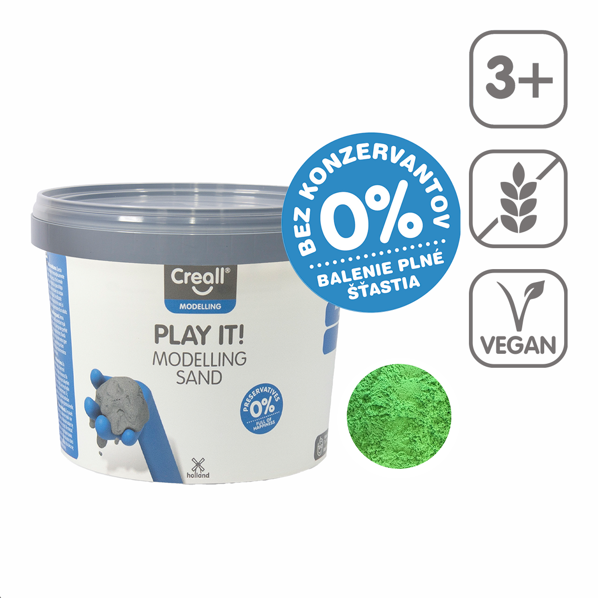 Άμμος πλαστελίνης Creall Play it! 750 g σε βαζάκι – πράσινο