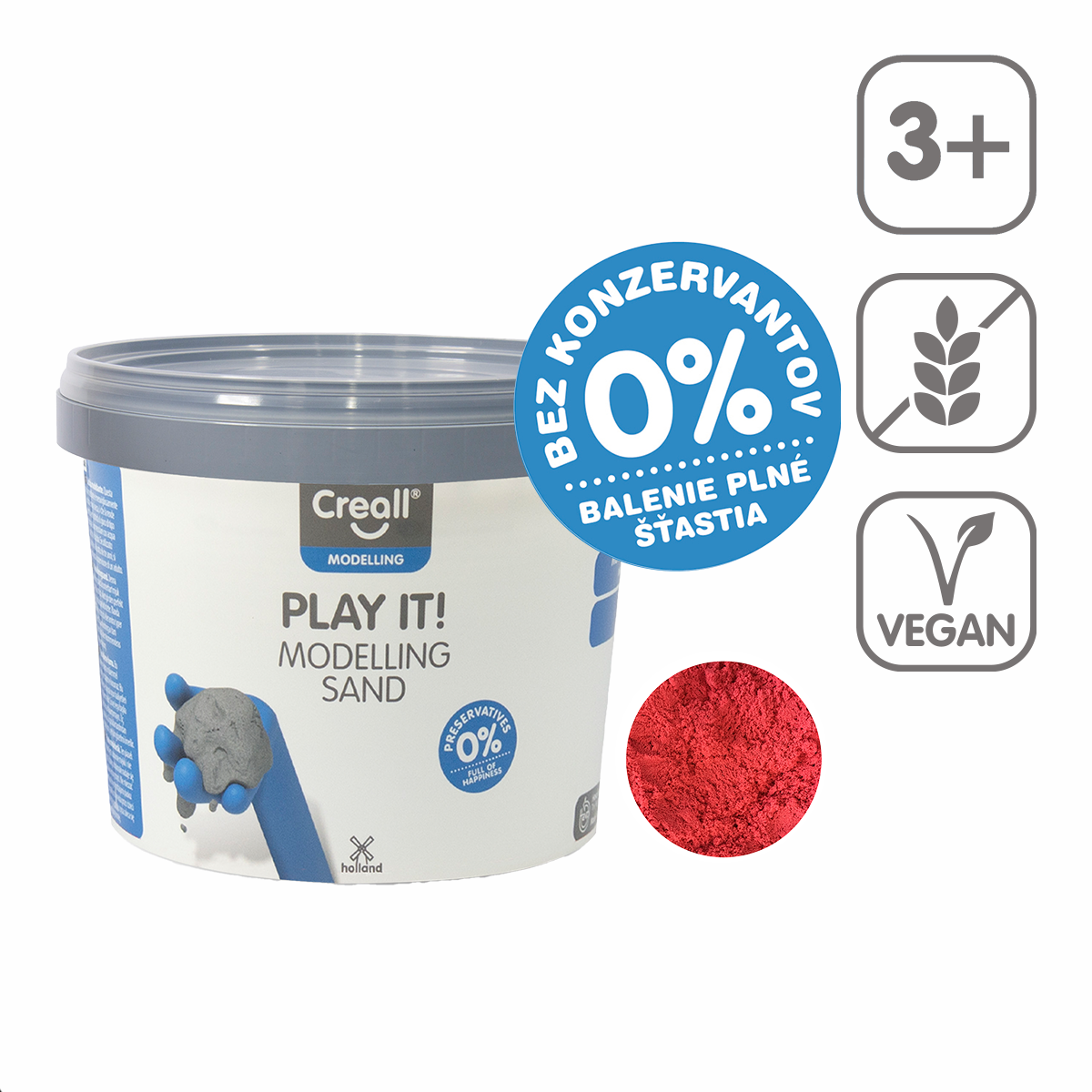 Άμμος πλαστελίνης Creall Play it! 750 g σε βαζάκι – κόκκινο