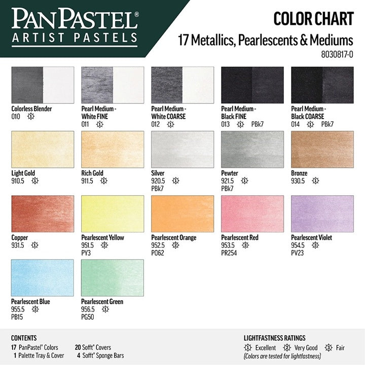PanPastel Σετ μεταλλικών και μαργαριταρένιων παστέλ με χρυσά μέσα - 17 τεμάχια