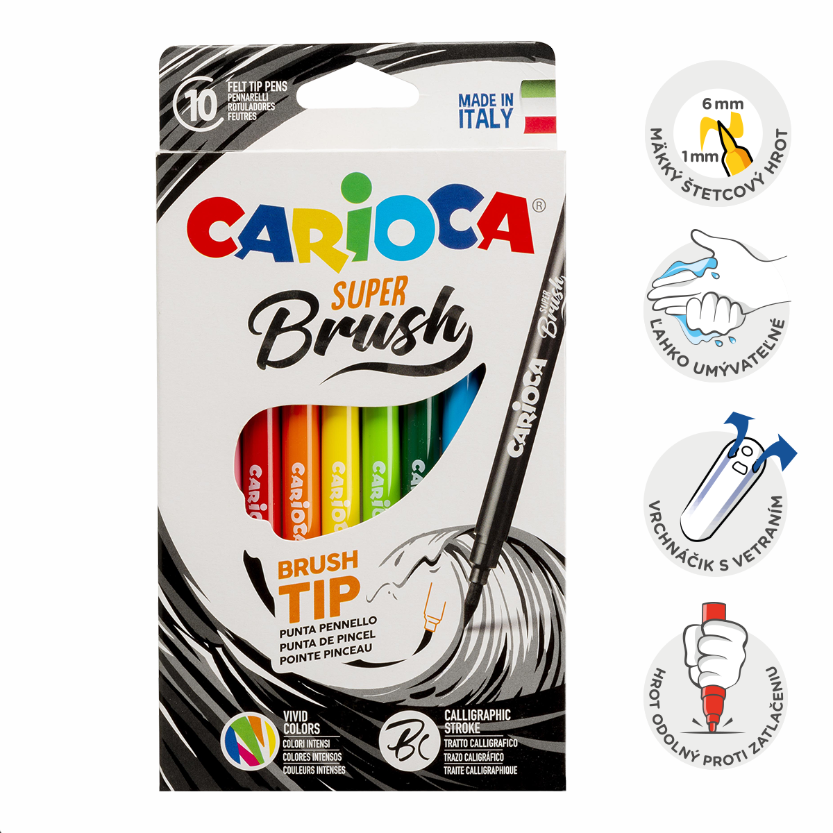Μαρκαδόροι Carioca Brush με μύτη πινέλο, 10 τμχ, διάφορα χρώματα