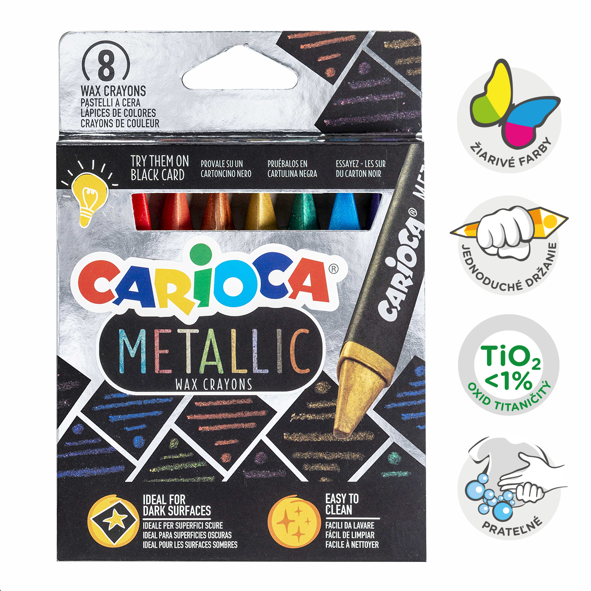 Τριγωνικές κηρομπογιές Carioca Metallic, 8 τμχ