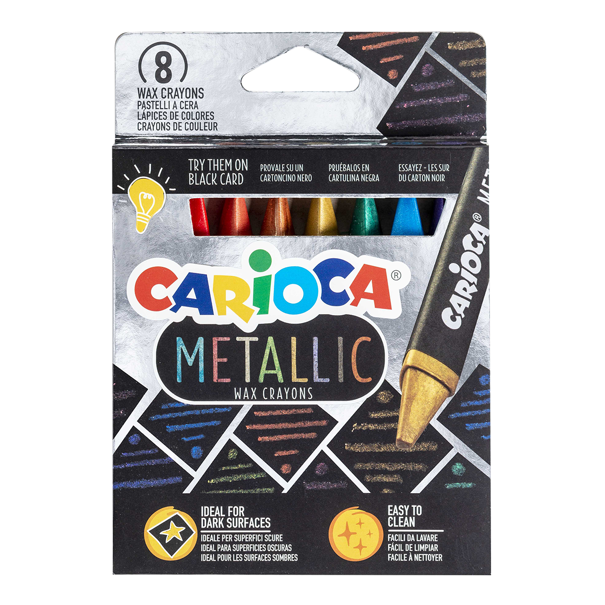 Τριγωνικές κηρομπογιές Carioca Metallic, 8 τμχ