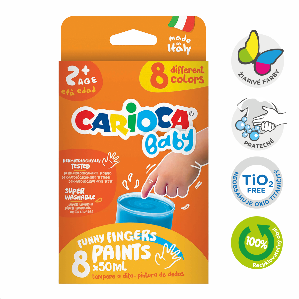 Δακτυλομπογιές Carioca Baby 2+, 8 × 50 ml