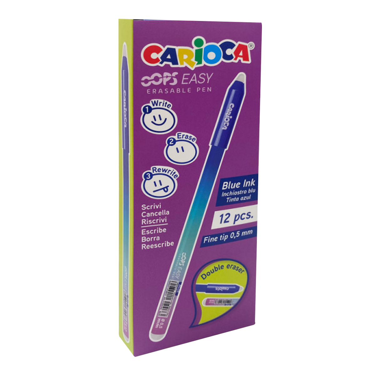 Στυλό που σβήνει Carioca Oops Easy, μπλε μελάνι, συσκευασία 12 τμχ