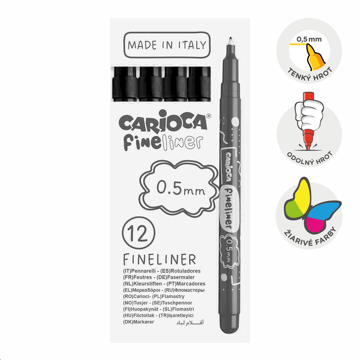 Λεπτοί μαρκαδόροι Carioca Fineliner 0,5 mm – 12 τμχ – μαύρο
