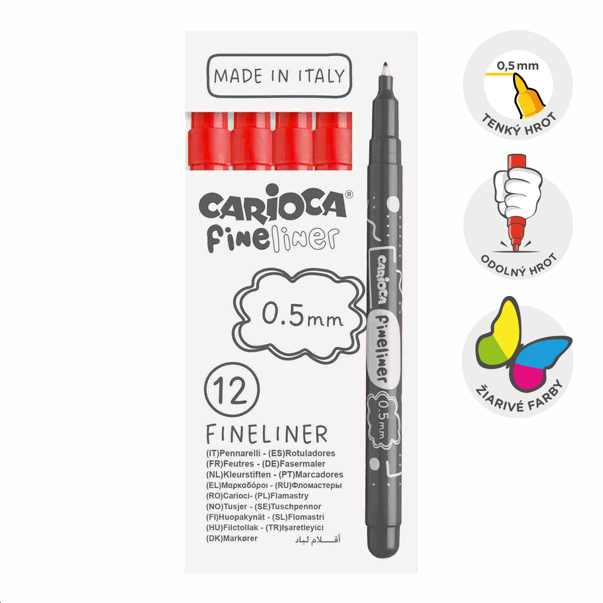 Λεπτοί μαρκαδόροι Carioca Fineliner 0,5 mm – 12 τμχ – κόκκινο