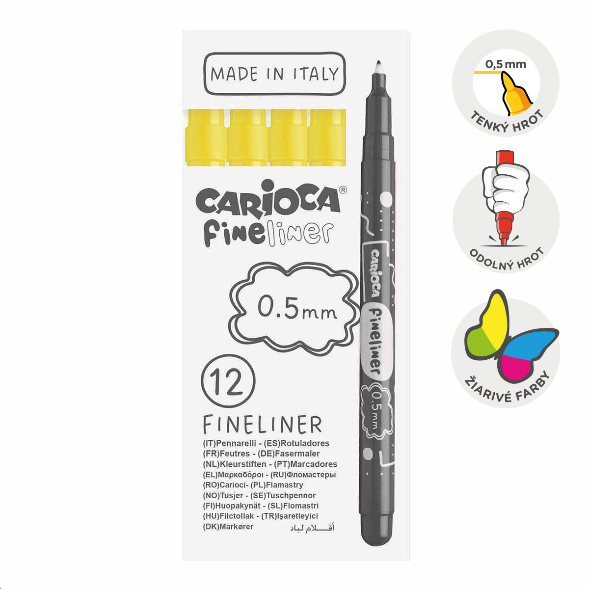 Λεπτοί μαρκαδόροι Carioca Fineliner 0,5 mm – 12 τμχ – κίτρινο