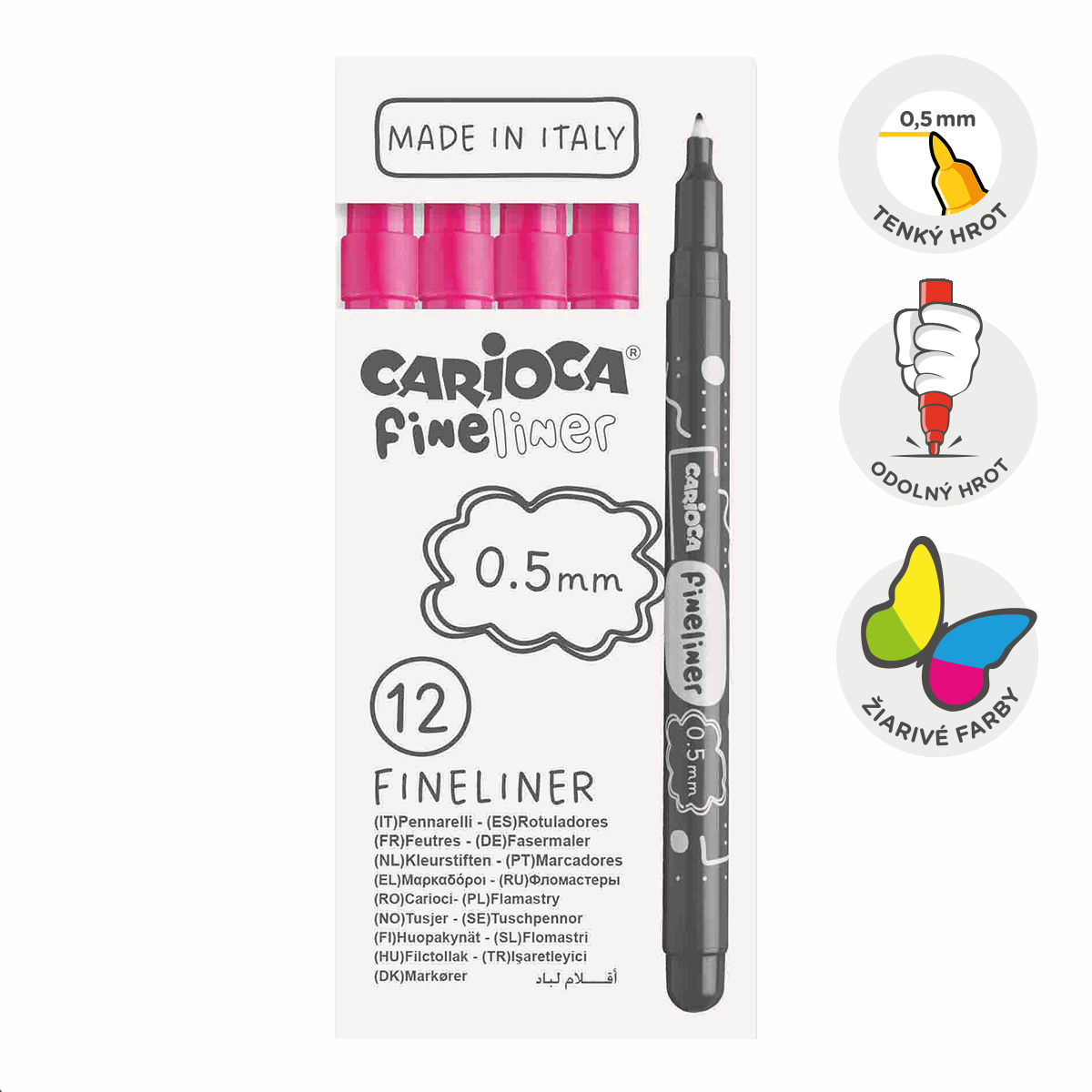 Λεπτοί μαρκαδόροι Carioca Fineliner 0,5 mm – 12 τμχ – ροζ
