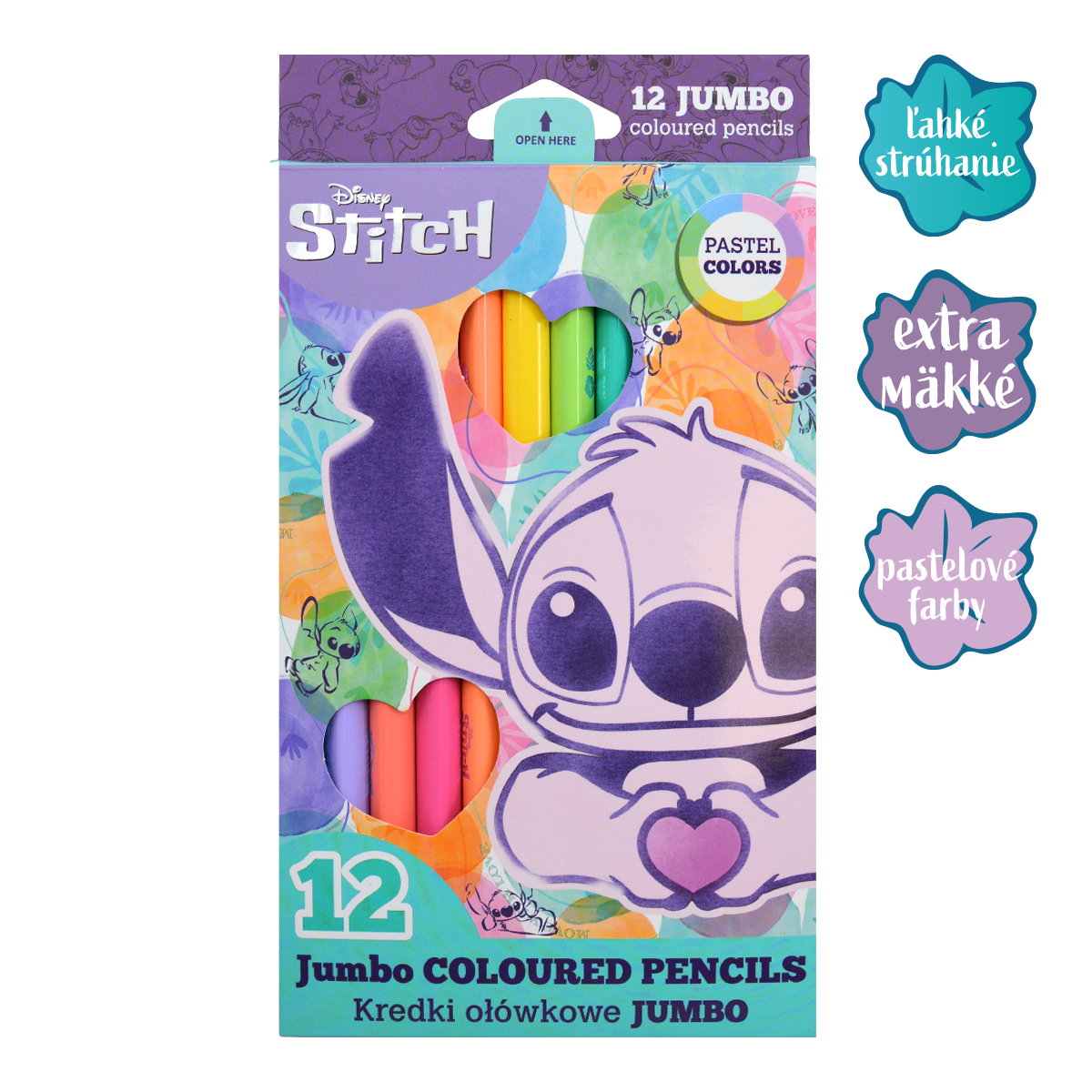 Τριγωνικές ξυλομπογιές Colorino JUMBO Stitch Pastel, 12 παστέλ χρώματα