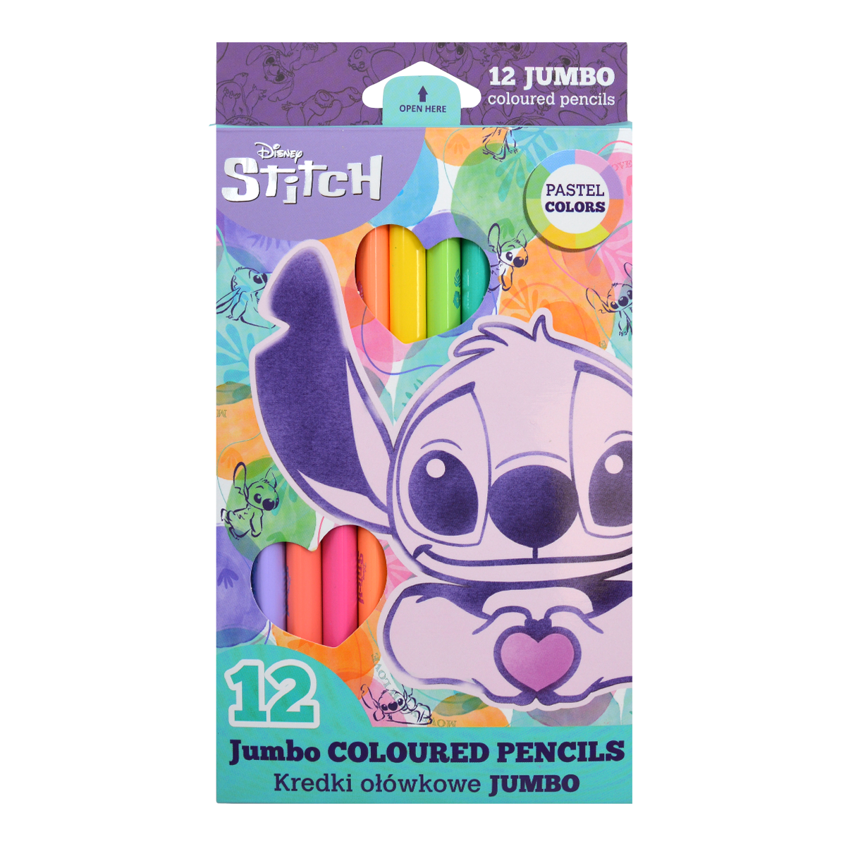 Τριγωνικές ξυλομπογιές Colorino JUMBO Stitch Pastel, 12 παστέλ χρώματα