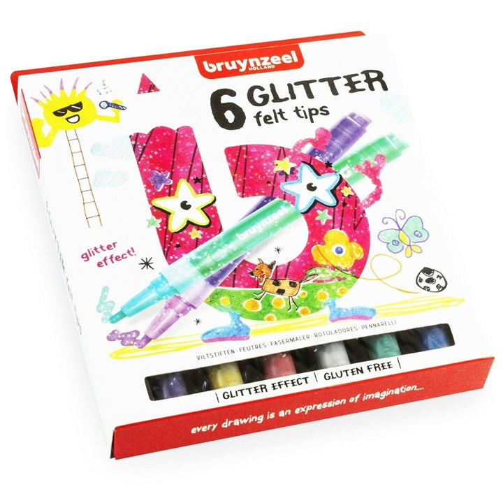 Έγχρωμοι μαρκαδόροι με glitter για παιδία Bruynzeel Holland / 6 τεμ