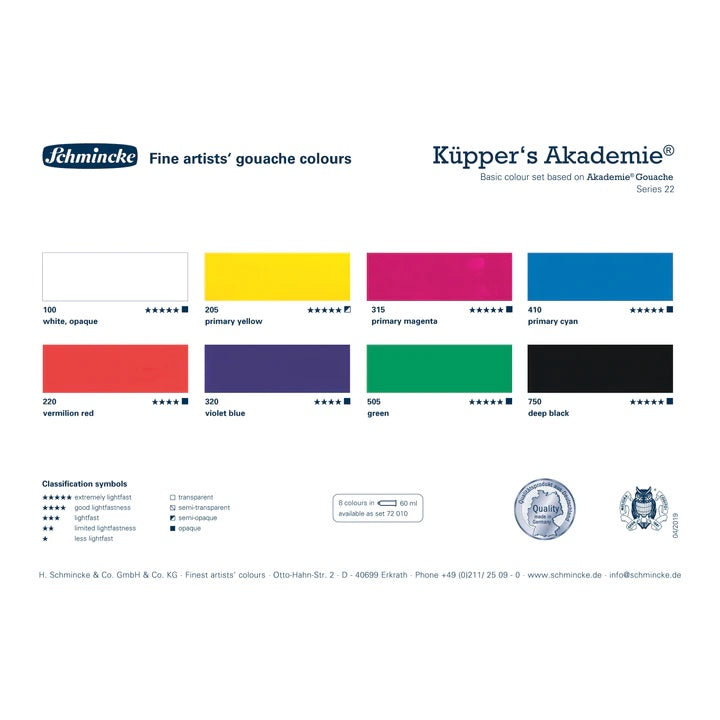 Σετ βασικών χρωμάτων γκουάς Schmincke AKADEMIE 8 x 60 ml