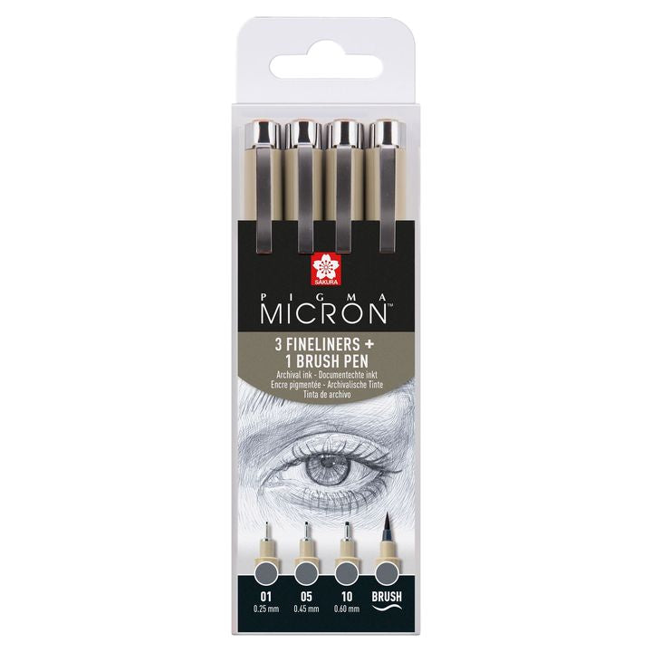 Σετ τεχνικών στυλό Sakura Pigma Micron 3 fineliners a brush pen