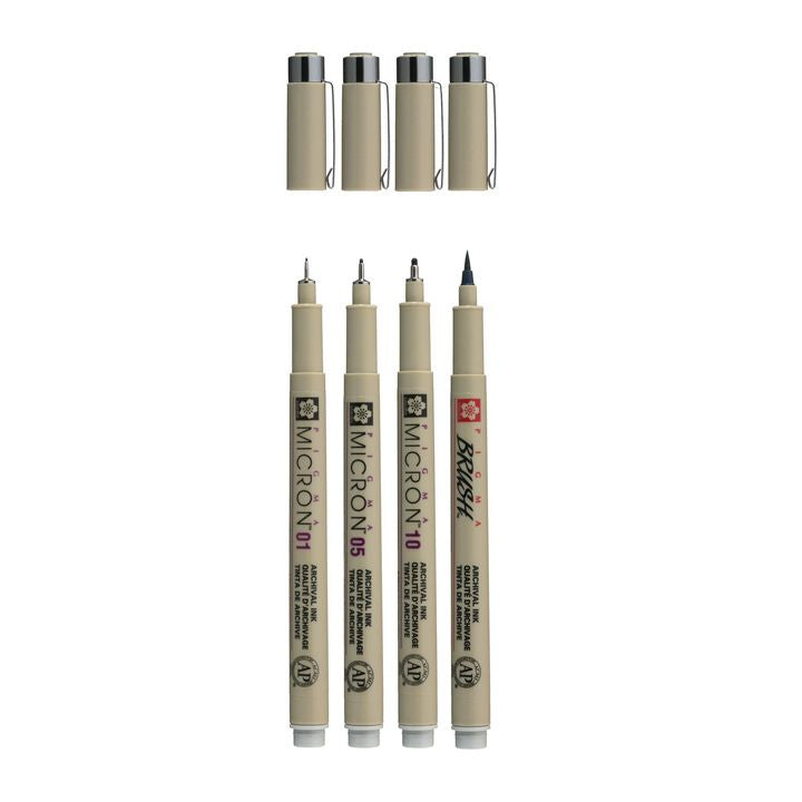 Σετ τεχνικών στυλό Sakura Pigma Micron 3 fineliners a brush pen