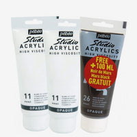 Ακρυλικά χρώματα Pebeo Studio Acrylic - λευκό και μαύρο σε σετ - 3 x 100 ml