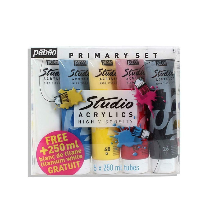 Ακρυλικά χρώματα Pebeo Studio Acrylic - βασικό σετ - 5 x 250 ml
