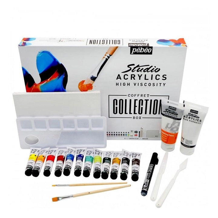 Ακρυλικά χρώματα Pebeo Studio Acrylics Box με αξεσουάρ 23 τεμάχια