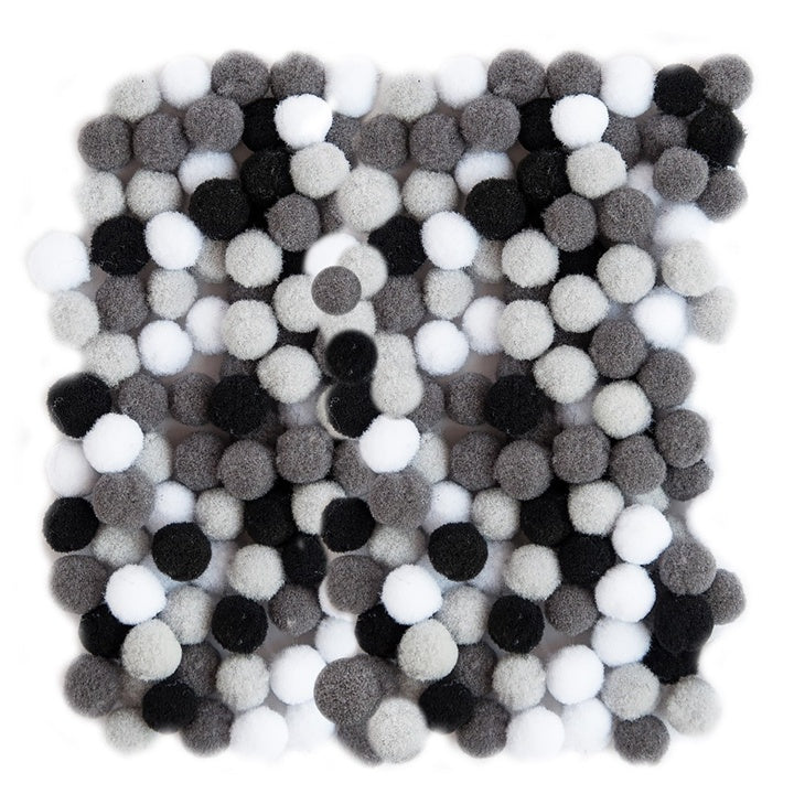 Ακρυλικά Pom Poms, 1 cm - 120 τμχ – Μαύρο και άσπρο
