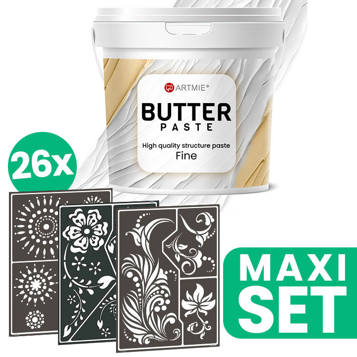 Ανάγλυφη πάστα ARTMIE BUTTER + σετ στένσιλ για ζωγραφική μοτίβο FOLK ART - 26 τεμάχια
