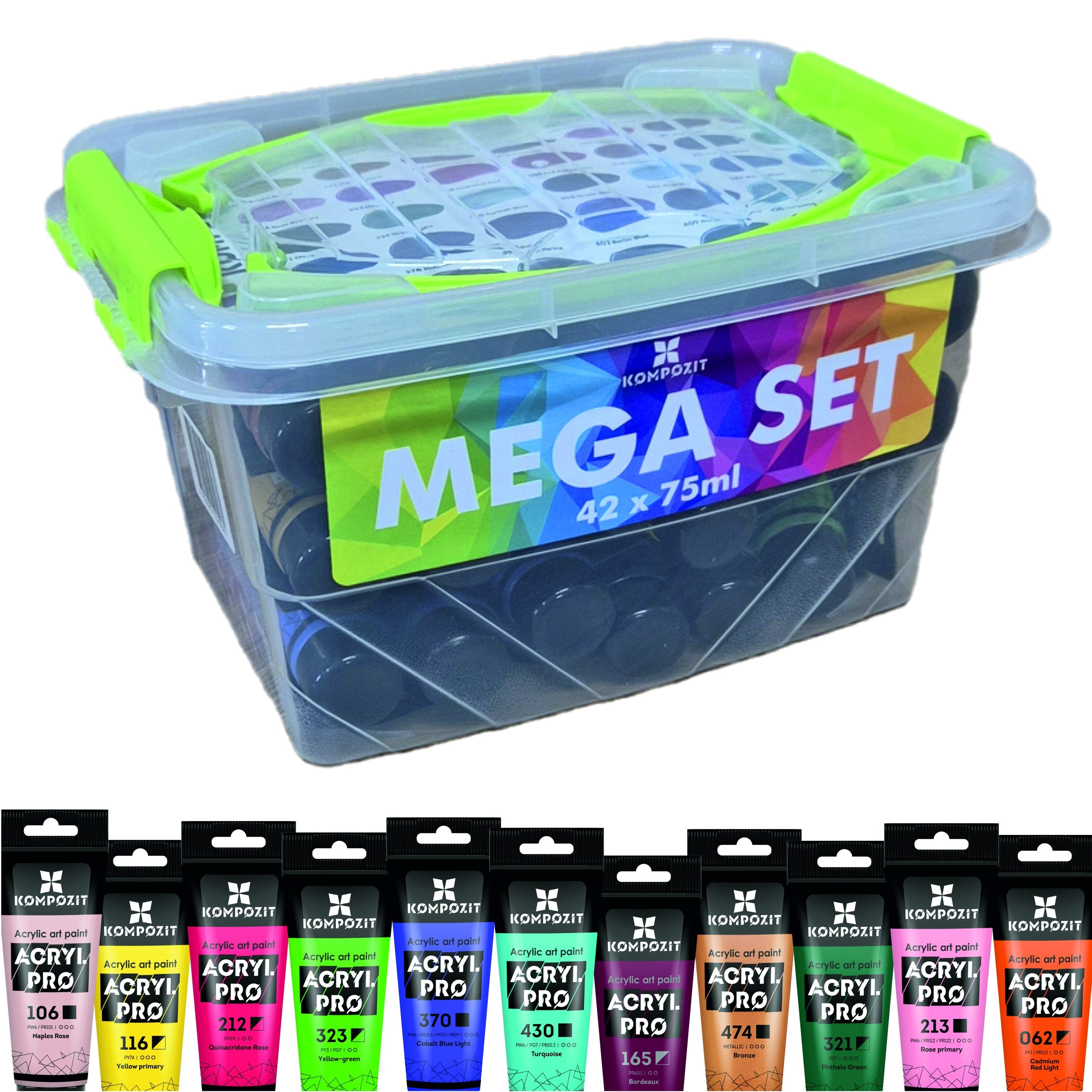 Σετ ακρυλικών χρωμάτων ACRYL PRO Kompozit σε κουτί - 42 x 75 ml