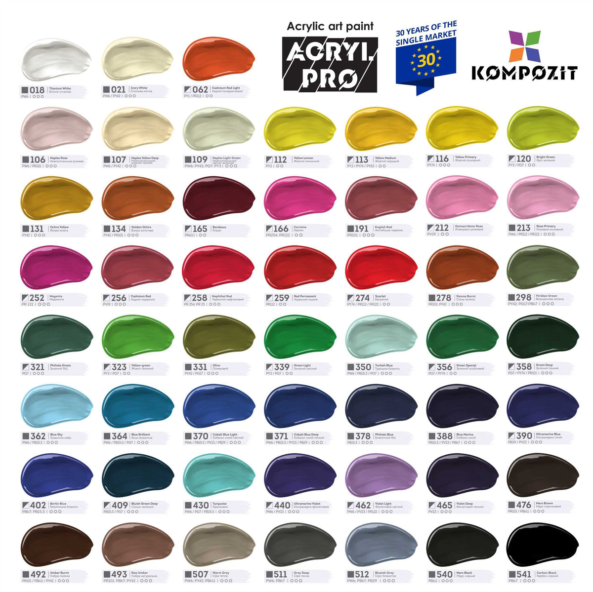 Σετ ακρυλικών χρωμάτων Kompozit ACRYL PRO BOX 73 x 75 ml