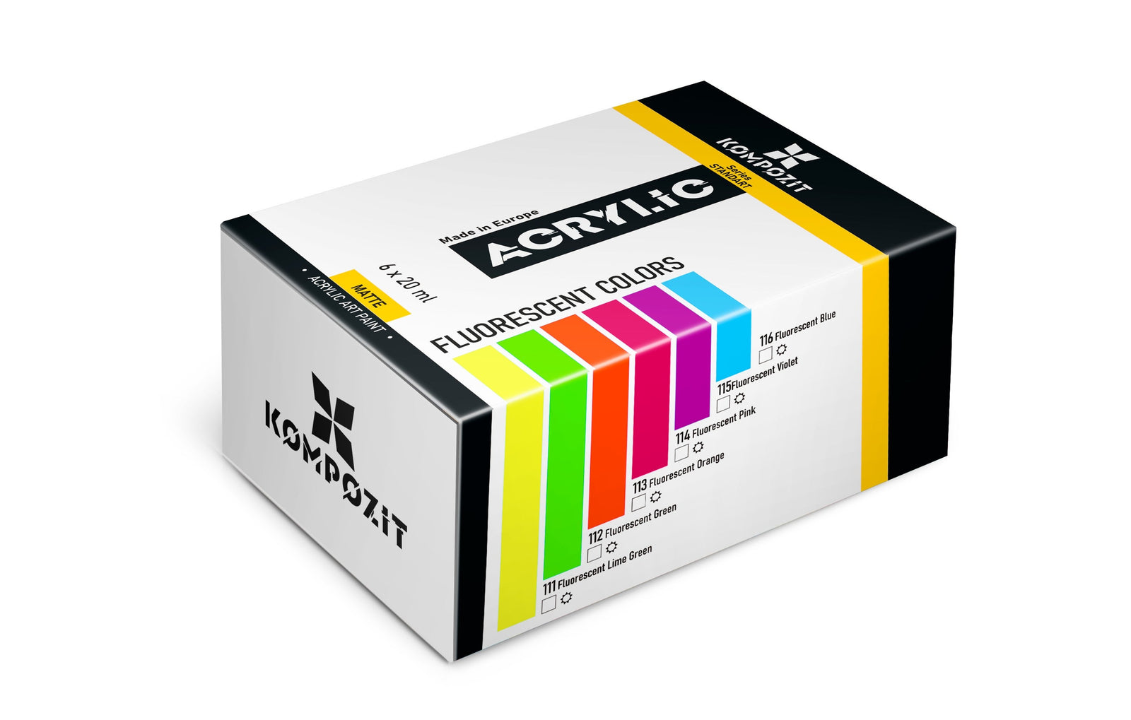 Σετ ακρυλικών χρωμάτων Kompozit STANDART Fluorescent 6 x 20 ml