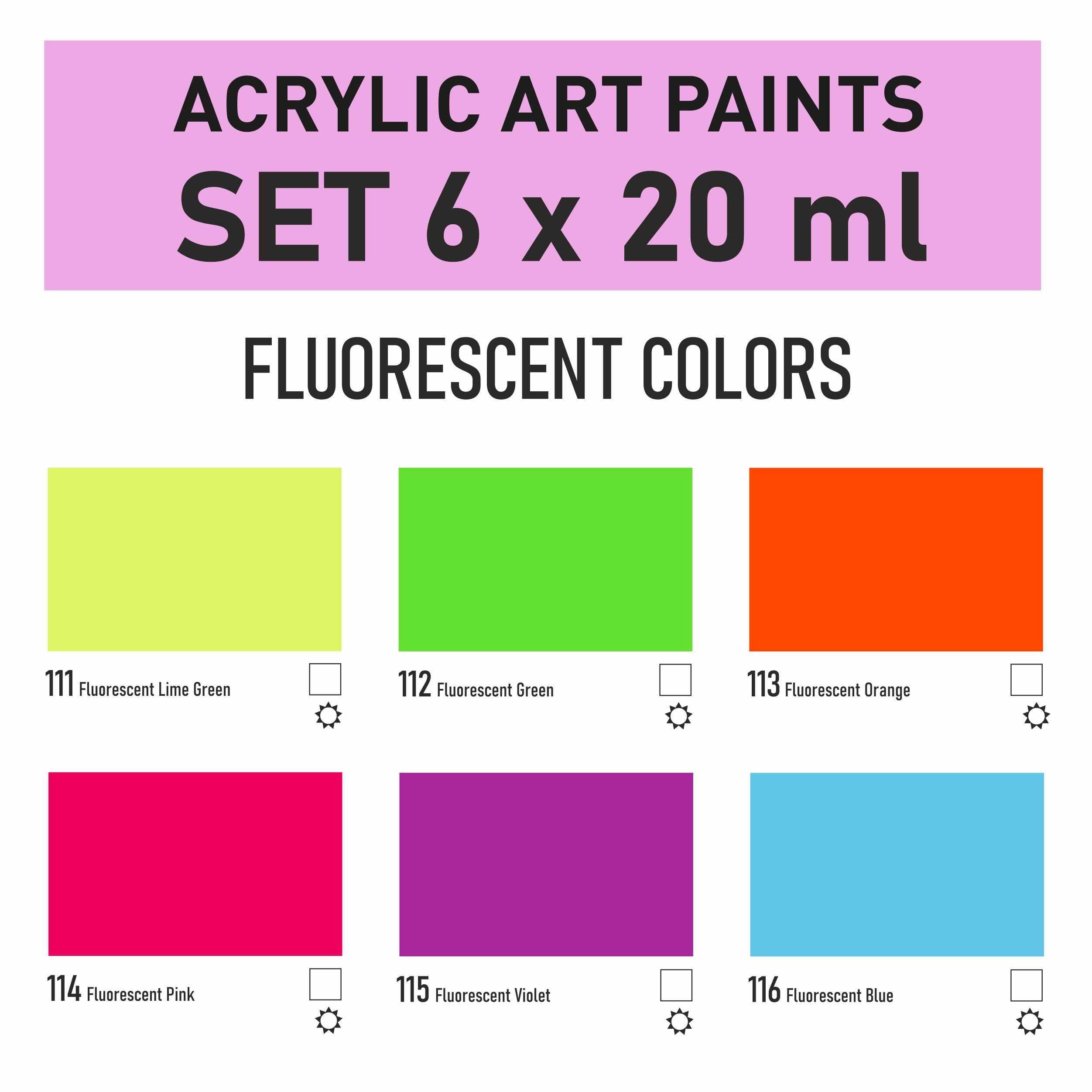 Σετ ακρυλικών χρωμάτων Kompozit STANDART Fluorescent 6 x 20 ml