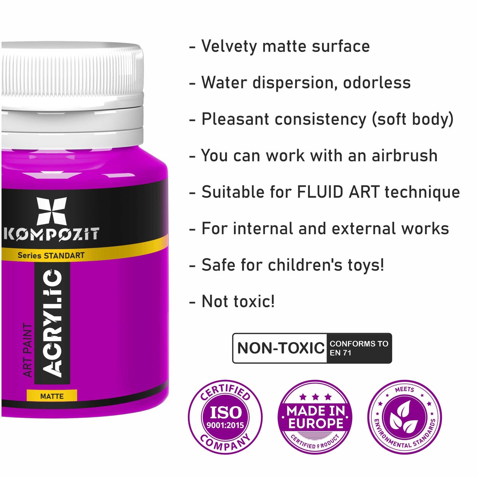 Σετ ακρυλικών χρωμάτων Kompozit STANDART Fluorescent 6 x 20 ml