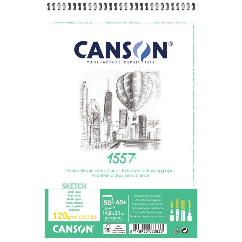 CANSON 1557 μπλοκ σχεδίου 120 g/m² A5 30 φύλλα με σπιράλ