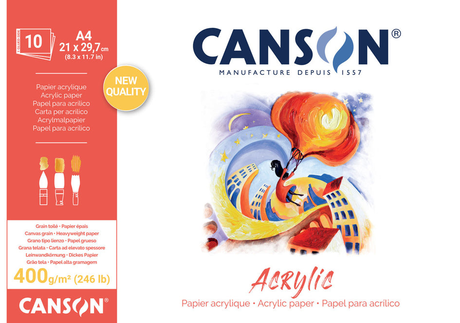 Μπλοκ ακρυλικού Canson CP Natural White 400 g/m² - 10 φύλλα, 24 x 33 cm