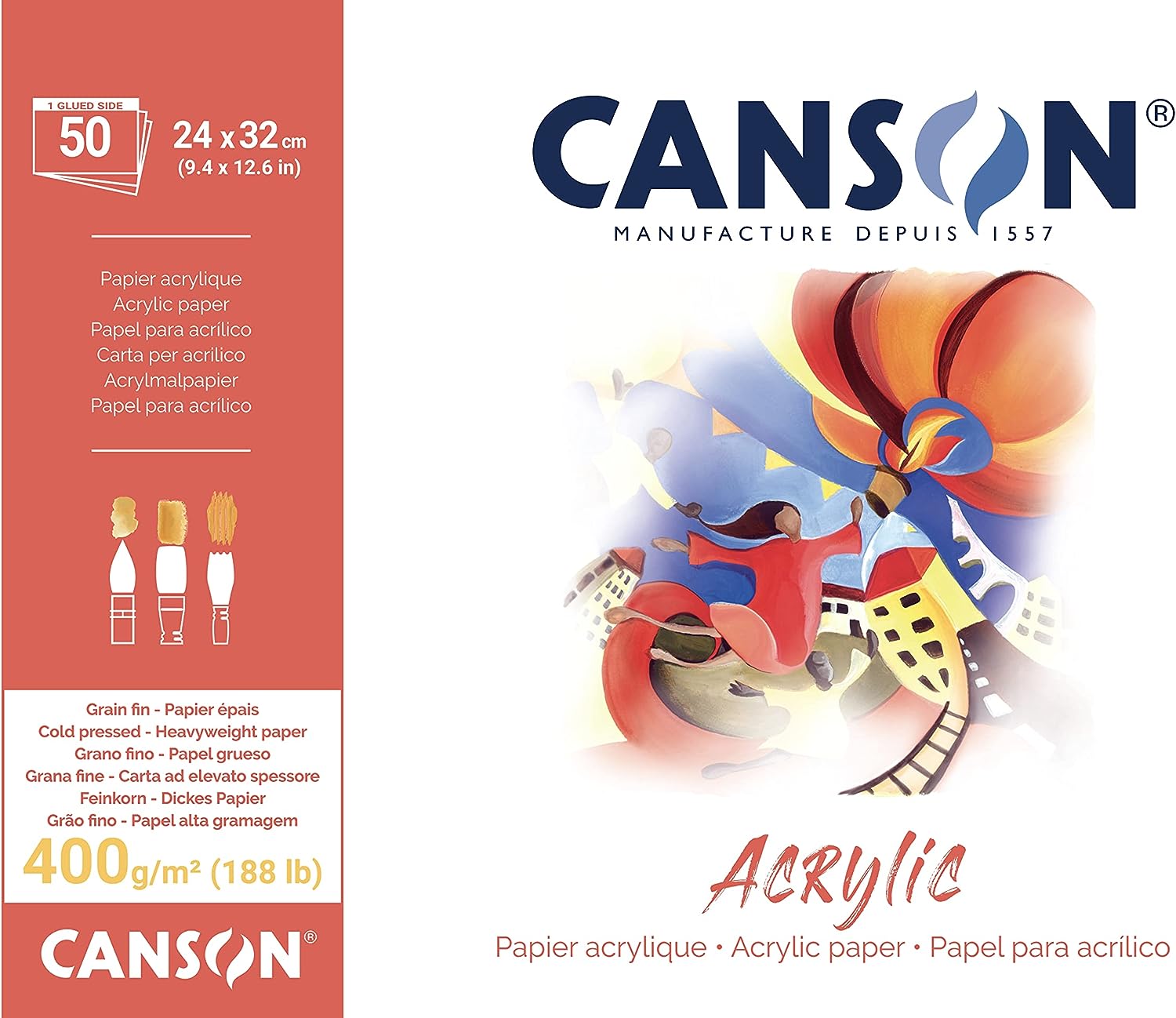 Μπλοκ ακρυλικού Canson CP Natural White 400 g/m² - 50 φύλλα, 24 x 32 cm