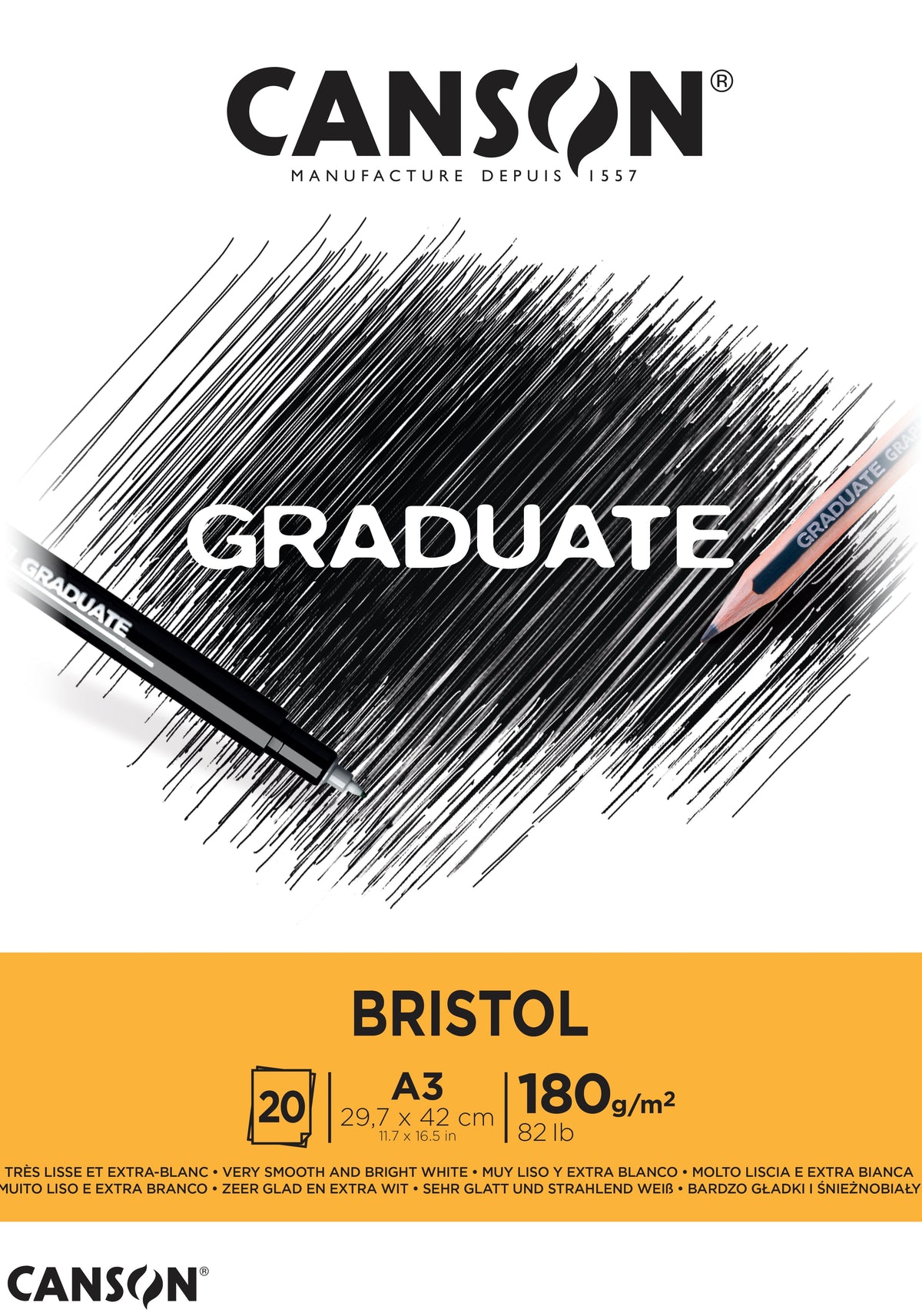 CANSON Graduate Bristol μπλοκ σχεδίου 180 g/m² - 20 φύλλα, A3, κολλητό