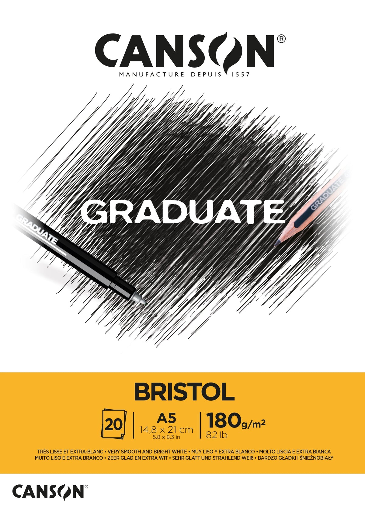 Canson Graduate Bristol μπλοκ σχεδίου 180 g/m² - 20 φύλλα, A5 κολλητό