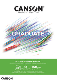 Μπλοκ σχεδίου Canson Graduate Drawing White 160 g/m² - 30 φύλλα, A3, κολλητό