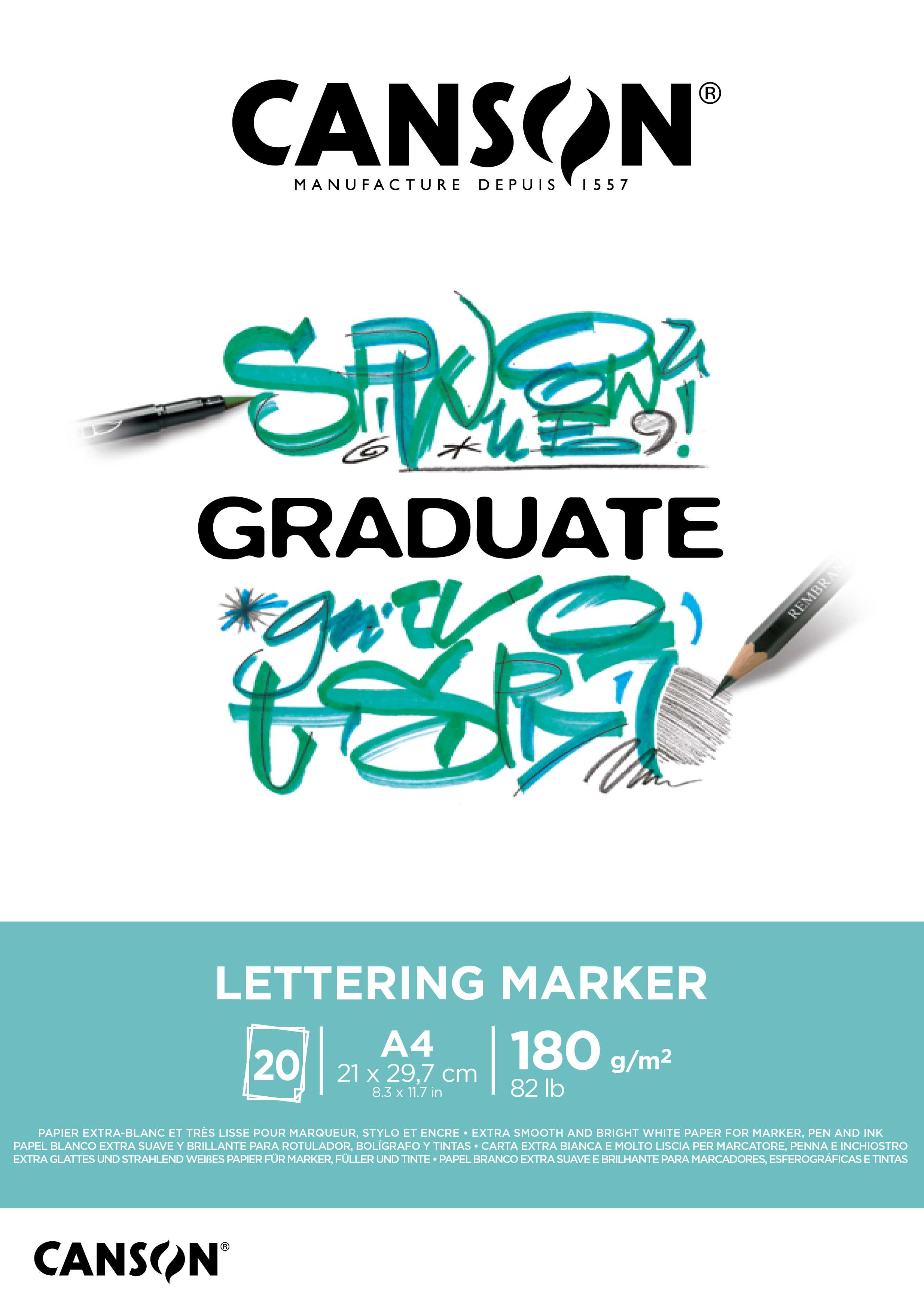 Μπλοκ για lettering και μαρκαδόρους CANSON Graduate Lettering Marker 180 g/m² - A4, 20 φύλλα