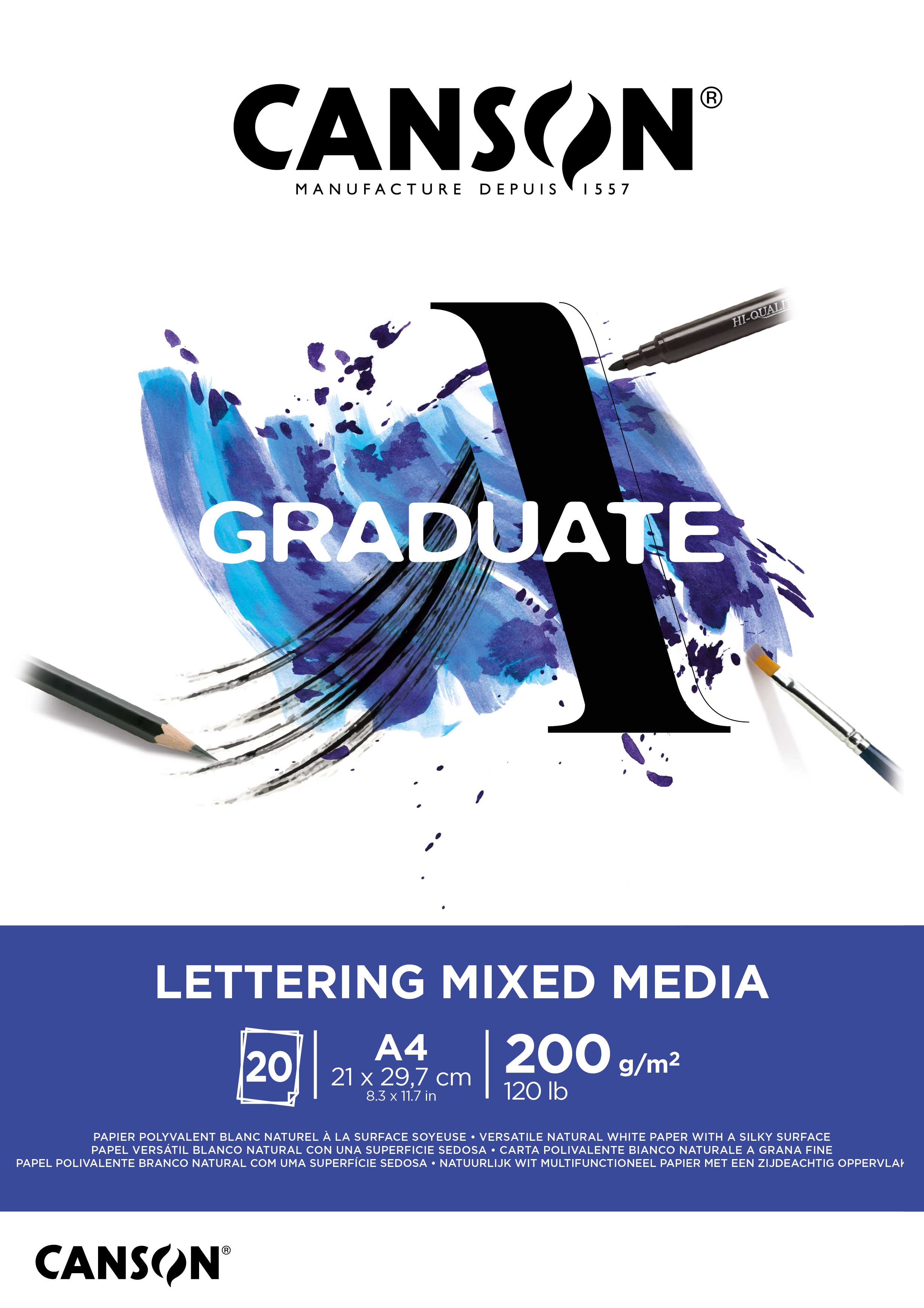 Μπλοκ Canson Graduate Lettering Mix Media 200 g/m² - 20 φύλλα, A4