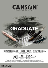 CANSON Graduate Mix Media μπλοκ γκρι 220 g A3, 30 φύλλα, κολλητό