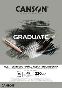 CANSON Graduate Mix Media μπλοκ γκρι 220 g A5 - 30 φύλλα κολλητό