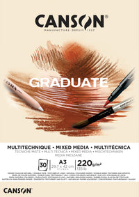 Canson Graduate Mix Media μπλοκ Natural 220 g 30φ A3 κολλητό